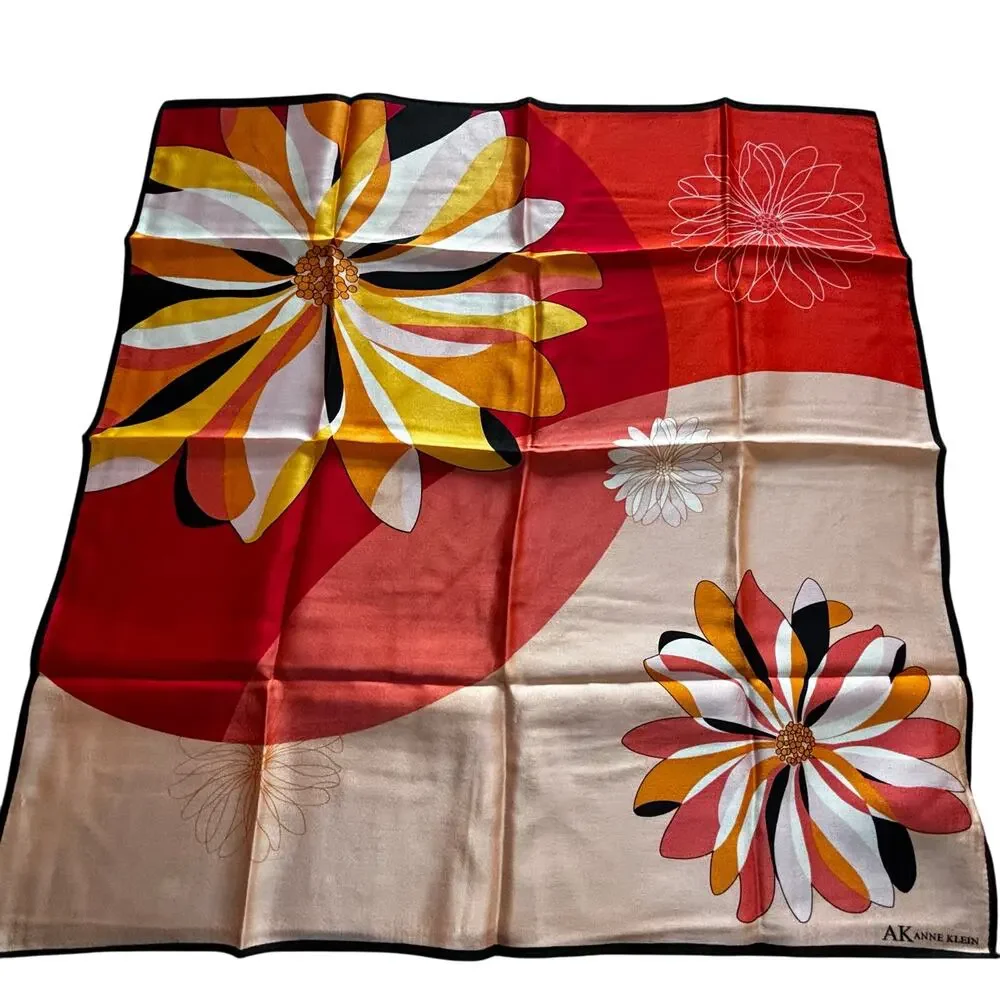 Vintage AK Ann Klein silk scarf designer colorful floral neckerchief square